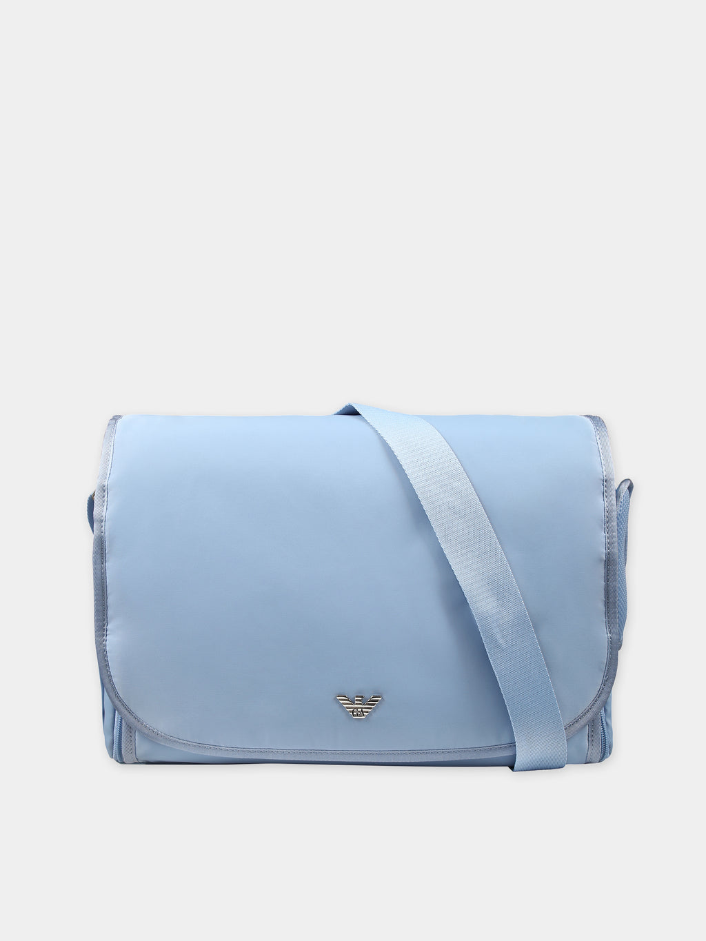 Light blue mum bag for baby boy with logo